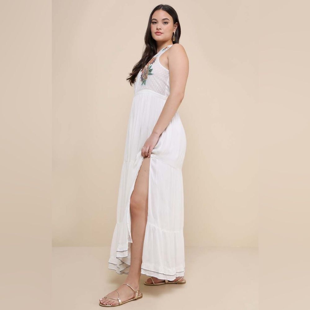NWT Lulus Tickets To Paradise White Embroidered Tiered Flowy Maxi Dress Size XXL - Picture 3 of 13
